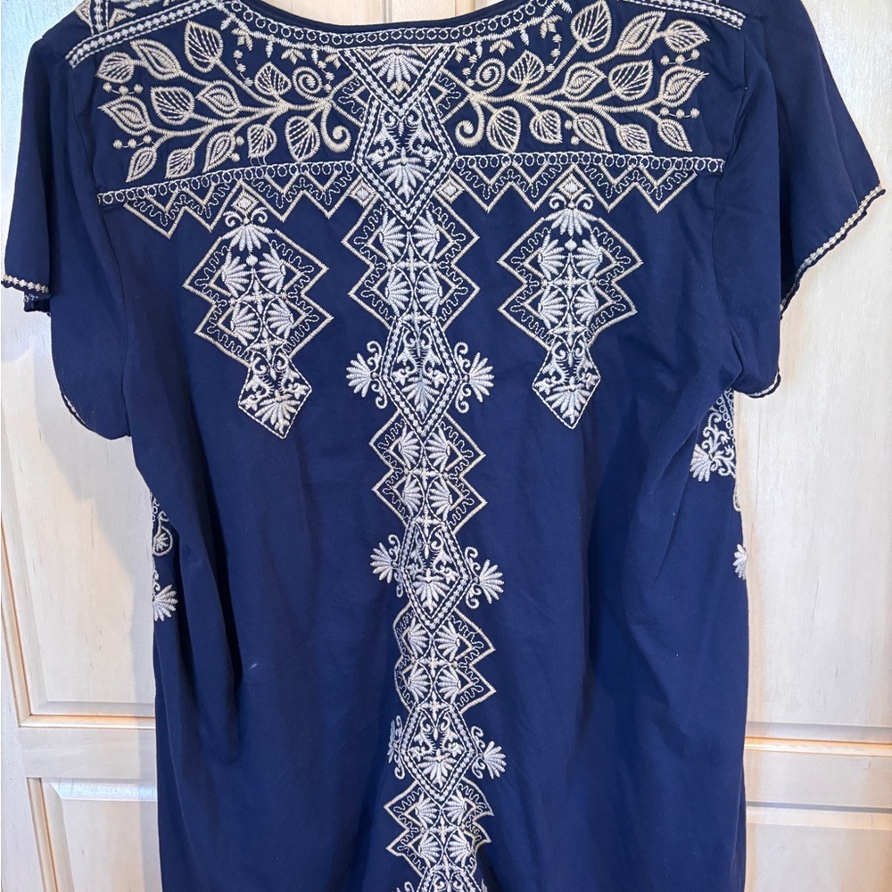 Embroidered Navy Blue Johnny Was Tunic top - Picture 5 of 5